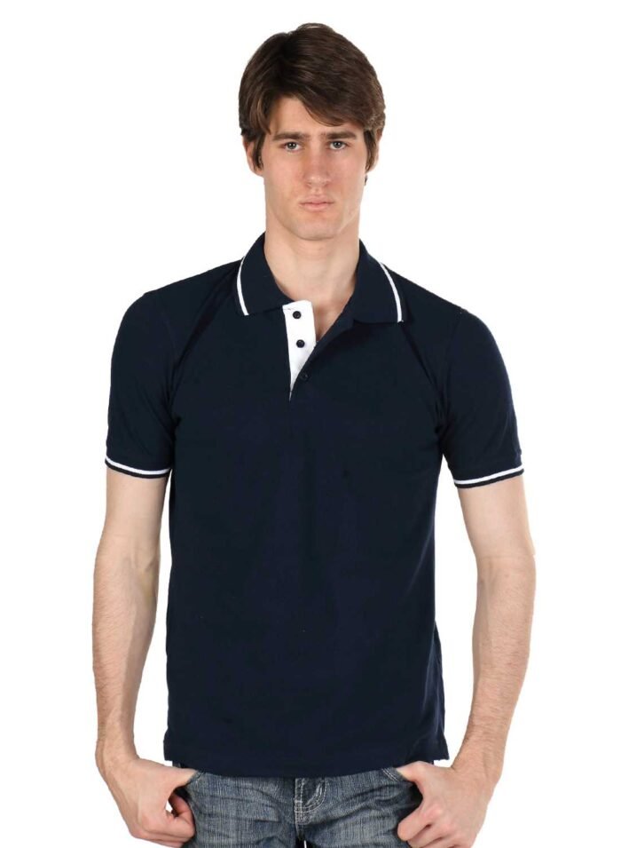 Navy Blue Polo T-shirt with White Tipping Buy Online