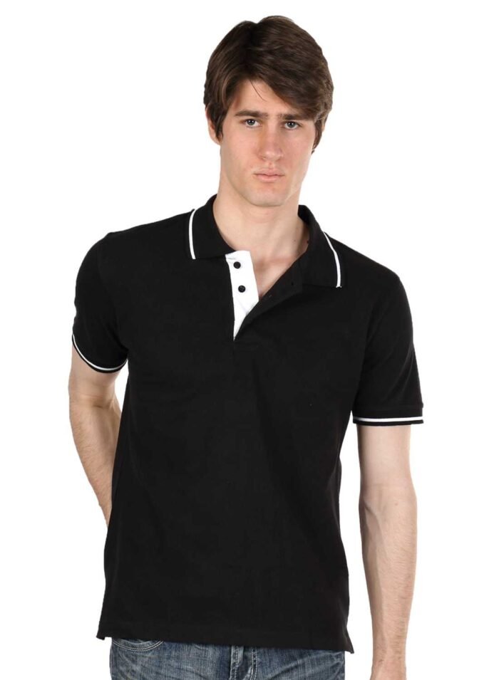 Black Polo T-shirt with White Tipping Buy Online