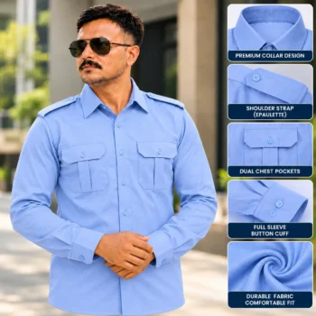 Men's Sky Blue Uniform Shirt Full Sleeve For Security Guard - Aarvi Uniform Store
